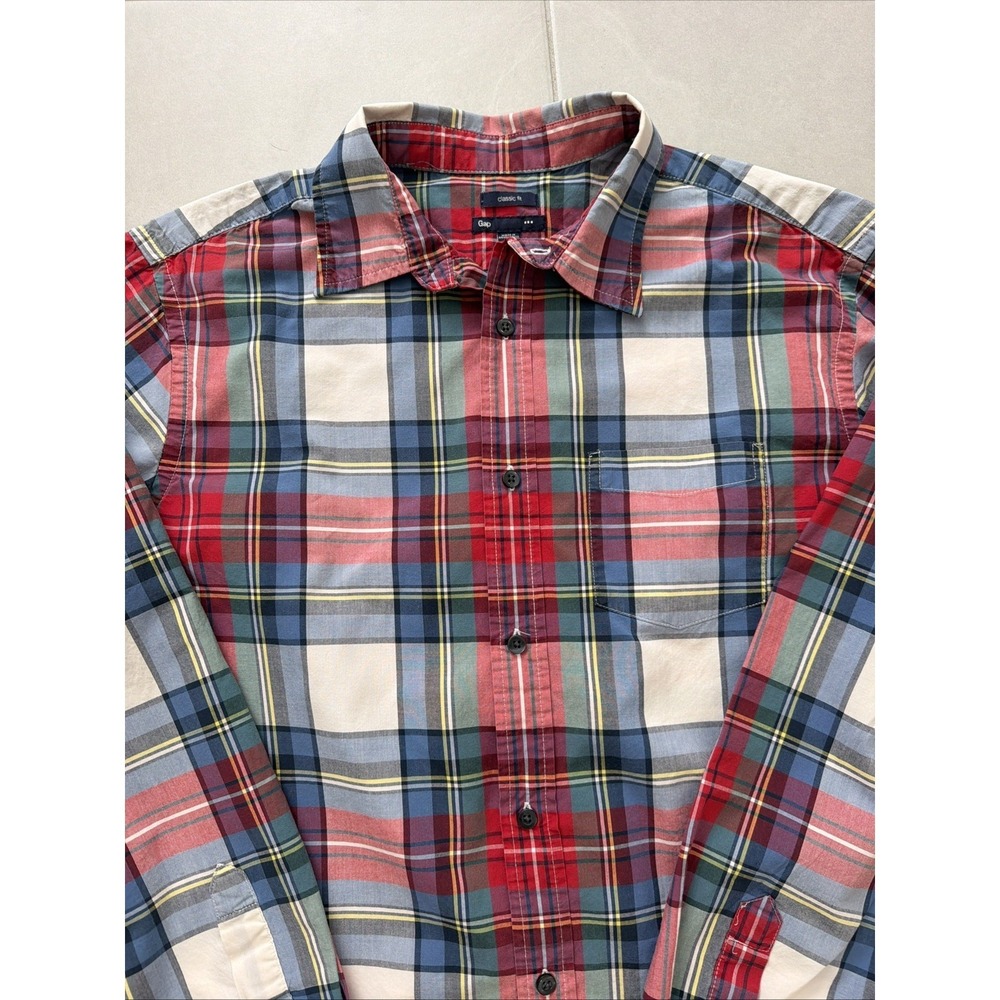 Gap Men's Shirt L Red Plaid Classic Fit Button Up Long Sleeve Cotton Preppy